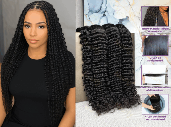 Bun Bun Human Braiding Hair Deep Wave – 100% Brazilian Luxury Hair Extensions, Natural Color, 10-40 Inch Bulk Hair for Braids & Twists